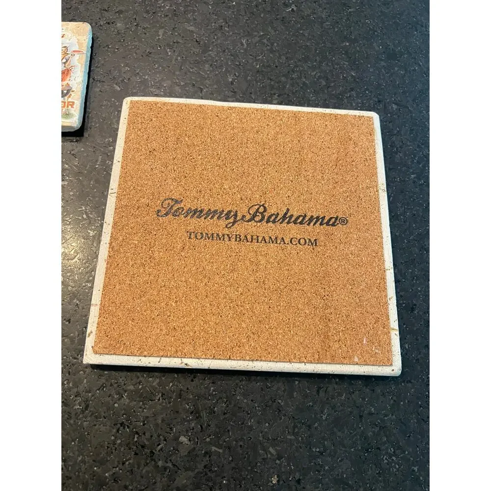 set of 5  Tommy Bahama stone coasters matching trivet plate BBQ Hawaiian